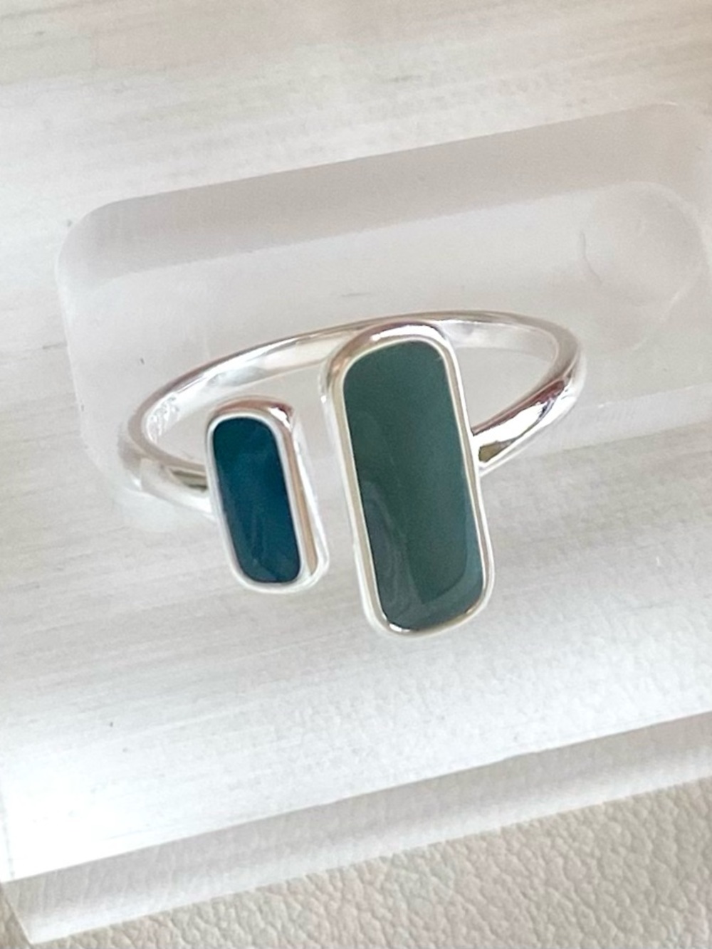 Sterling Silver Green Teal Double Bar Ring